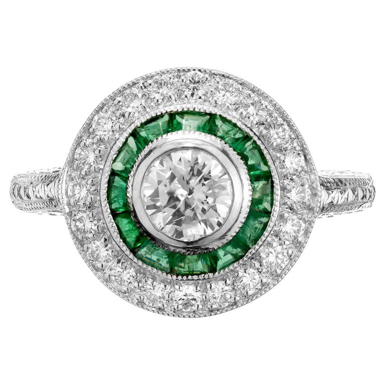 EGL Certified .50 Carat Round Diamond Emerald Halo Platinum Engagement Ring