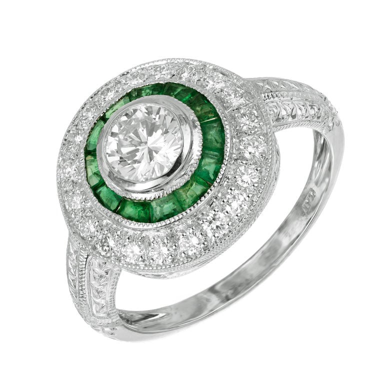 EGL Certified .50 Carat Round Diamond Emerald Halo Platinum Engagement Ring – image 2