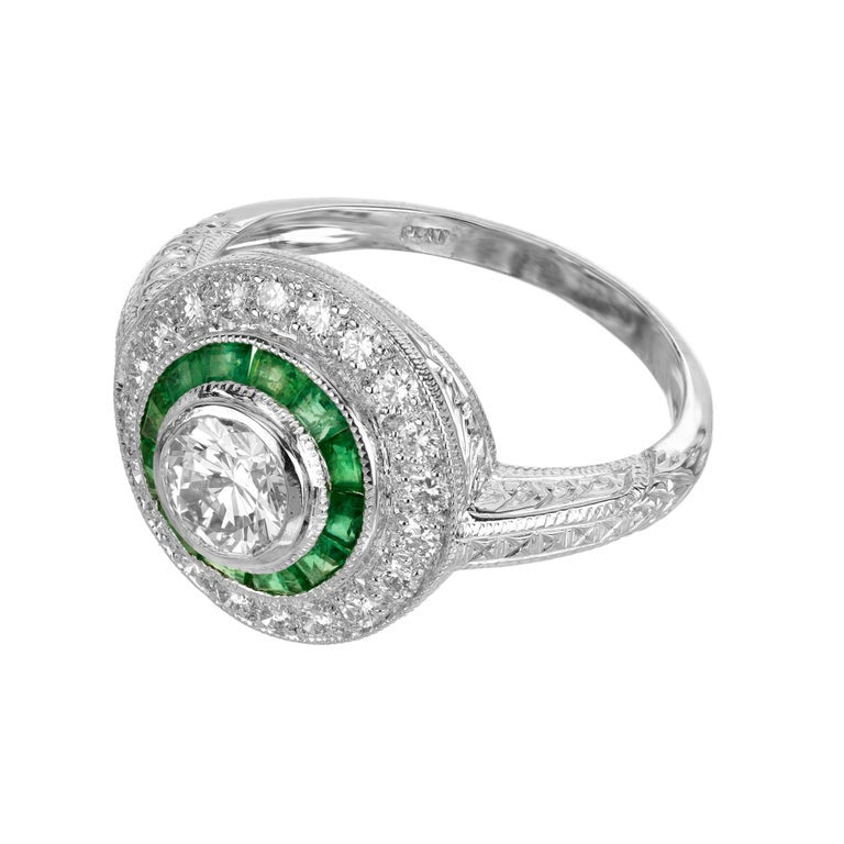 EGL Certified .50 Carat Round Diamond Emerald Halo Platinum Engagement Ring – image 4