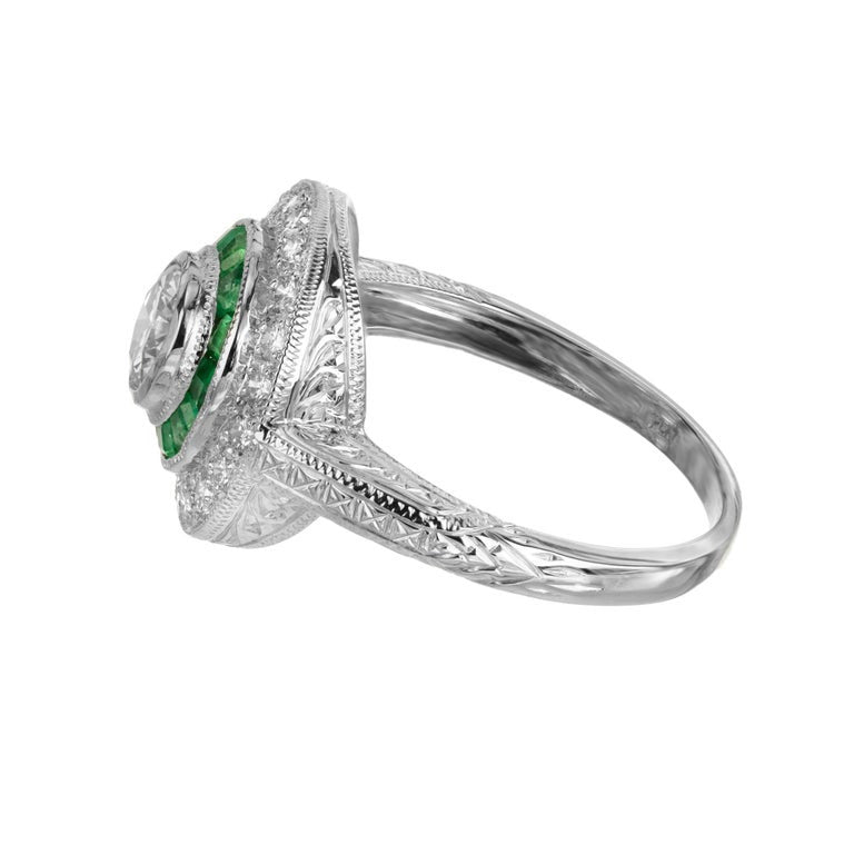 EGL Certified .50 Carat Round Diamond Emerald Halo Platinum Engagement Ring – image 5