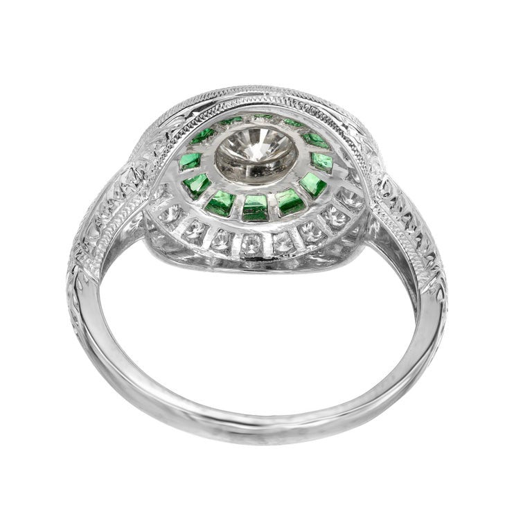 EGL Certified .50 Carat Round Diamond Emerald Halo Platinum Engagement Ring – image 6