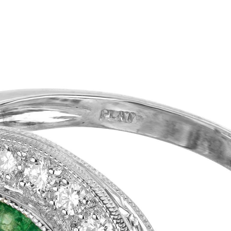 EGL Certified .50 Carat Round Diamond Emerald Halo Platinum Engagement Ring – image 7