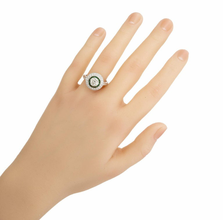 EGL Certified .50 Carat Round Diamond Emerald Halo Platinum Engagement Ring – image 8