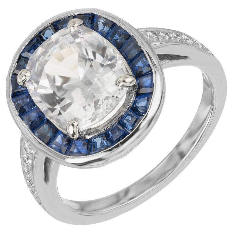 Peter Suchy GIA 3.73 Carat White Oval Sapphire Diamond Platinum Engagement Ring