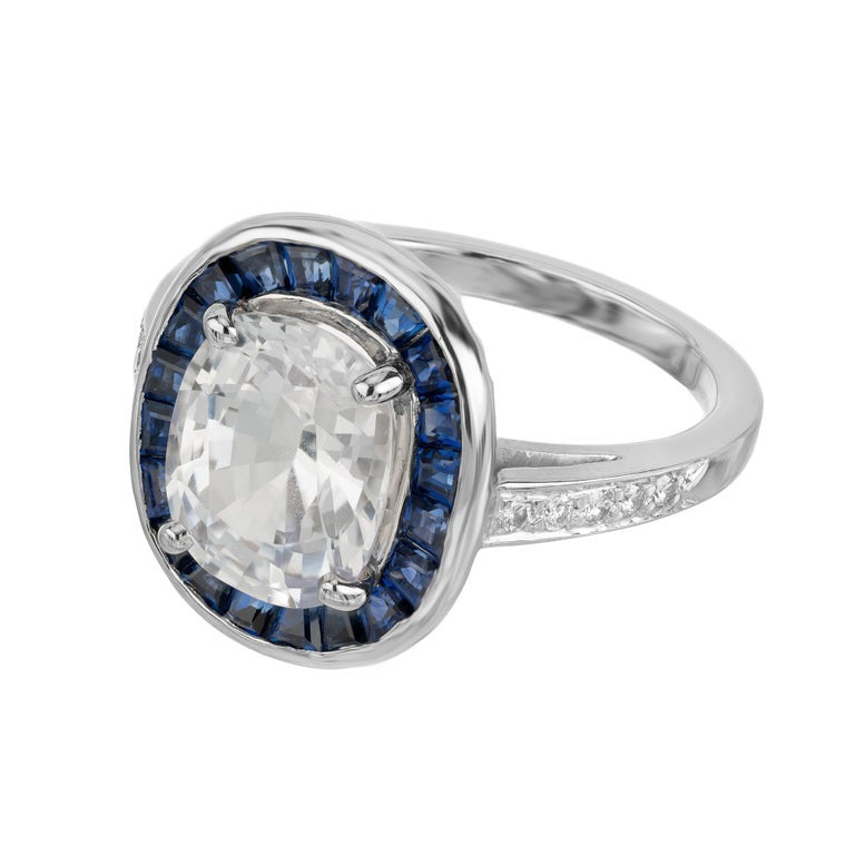Peter Suchy GIA 3.73 Carat White Oval Sapphire Diamond Platinum Engagement Ring – image 2