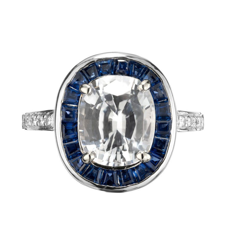 Peter Suchy GIA 3.73 Carat White Oval Sapphire Diamond Platinum Engagement Ring – image 4