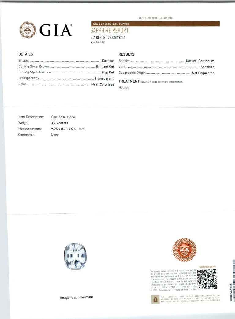 Peter Suchy GIA 3.73 Carat White Oval Sapphire Diamond Platinum Engagement Ring – image 3