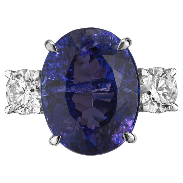 Peter Suchy GIA 14.07 Carat Tanzanite Diamond Three Stone Platinum Ring