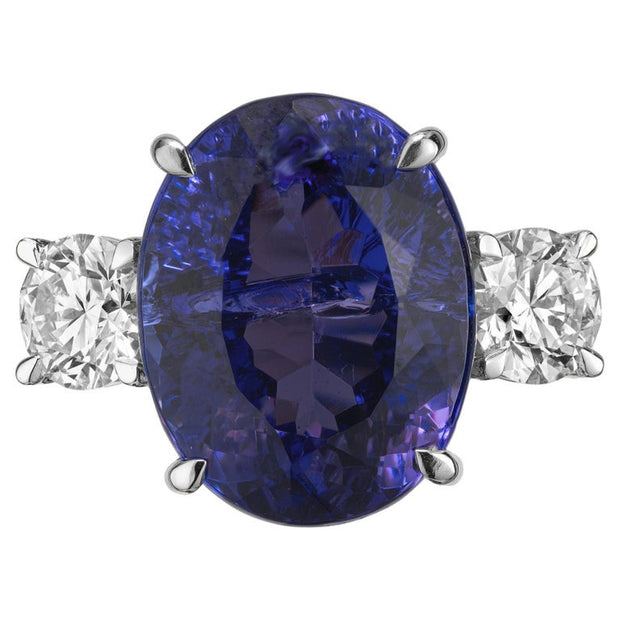 Peter Suchy GIA 14.07 Carat Tanzanite Diamond Three Stone Platinum Ring