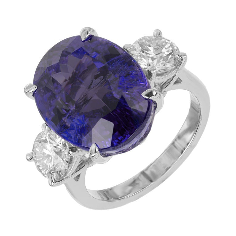 Peter Suchy GIA 14.07 Carat Tanzanite Diamond Three Stone Platinum Ring – image 2