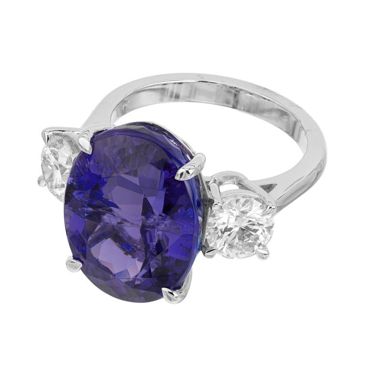 Peter Suchy GIA 14.07 Carat Tanzanite Diamond Three Stone Platinum Ring – image 6