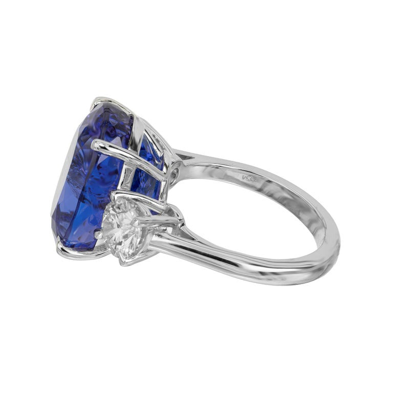 Peter Suchy GIA 14.07 Carat Tanzanite Diamond Three Stone Platinum Ring – image 7