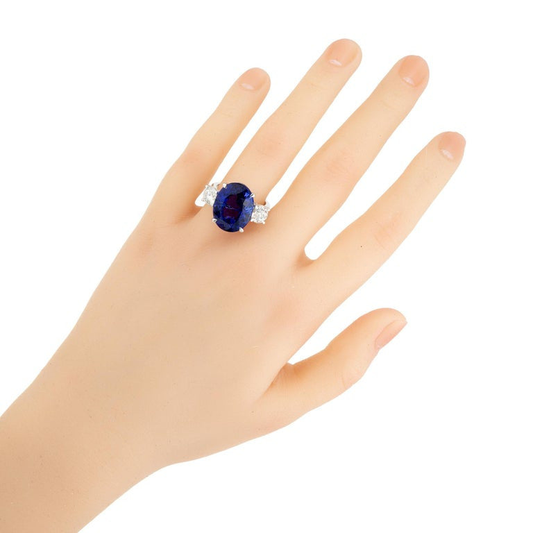 Peter Suchy GIA 14.07 Carat Tanzanite Diamond Three Stone Platinum Ring – image 9