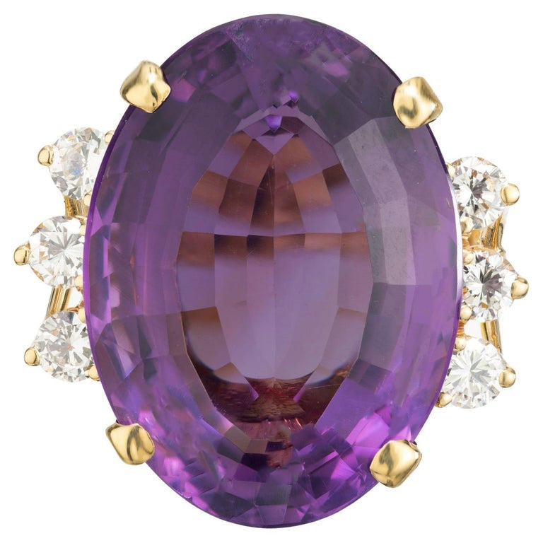 23.50 Carat Oval Amethyst Diamond Yellow Gold Cocktail Ring
