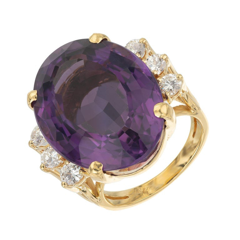 23.50 Carat Oval Amethyst Diamond Yellow Gold Cocktail Ring – image 2