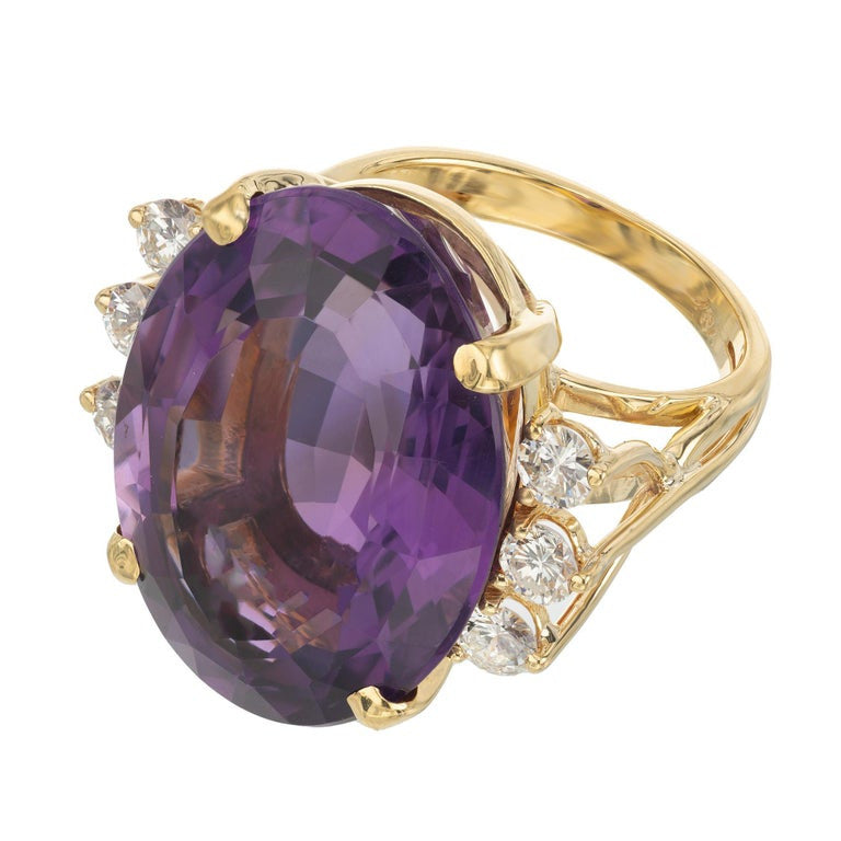 23.50 Carat Oval Amethyst Diamond Yellow Gold Cocktail Ring – image 3