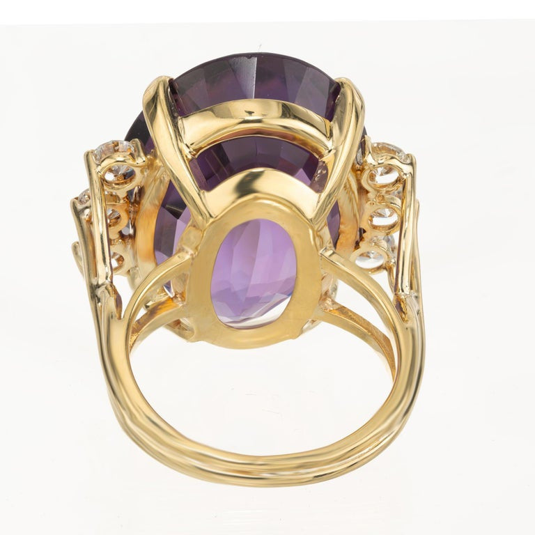 23.50 Carat Oval Amethyst Diamond Yellow Gold Cocktail Ring – image 5