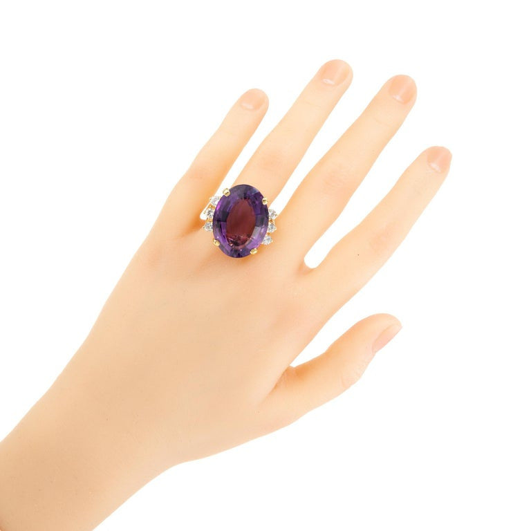 23.50 Carat Oval Amethyst Diamond Yellow Gold Cocktail Ring – image 7