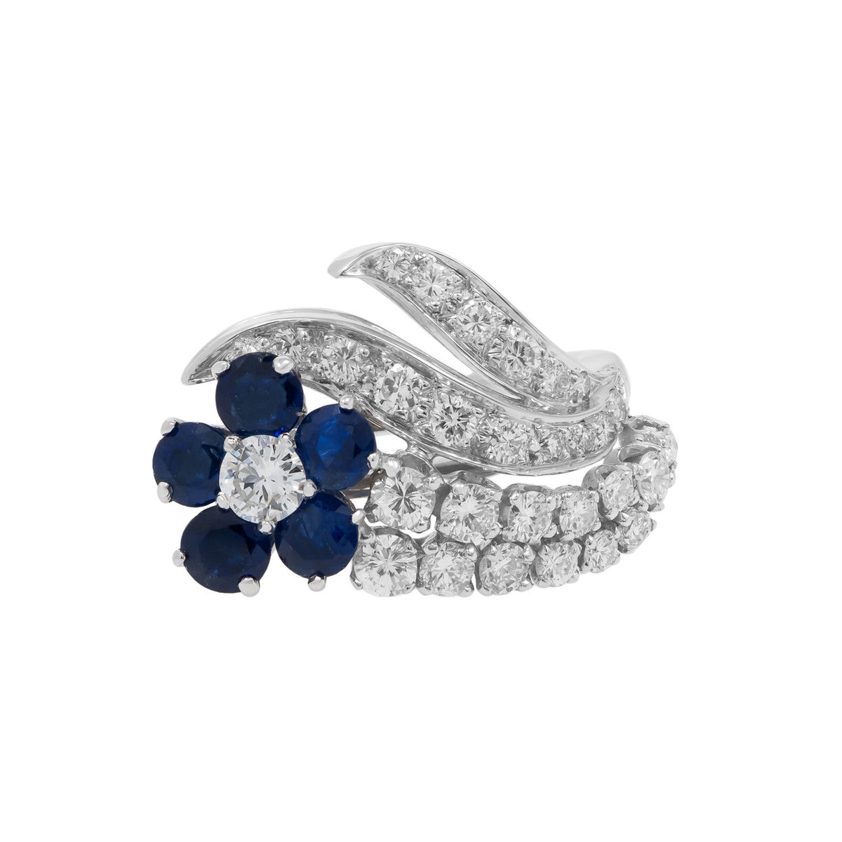 1.23 Carat Sapphire Diamond Platinum Flower Ring