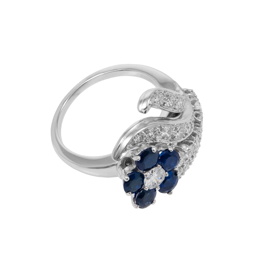 1.23 Carat Sapphire Diamond Platinum Flower Ring – image 2