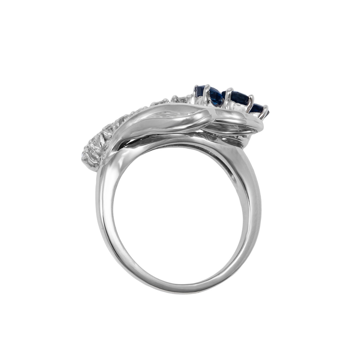 1.23 Carat Sapphire Diamond Platinum Flower Ring – image 3