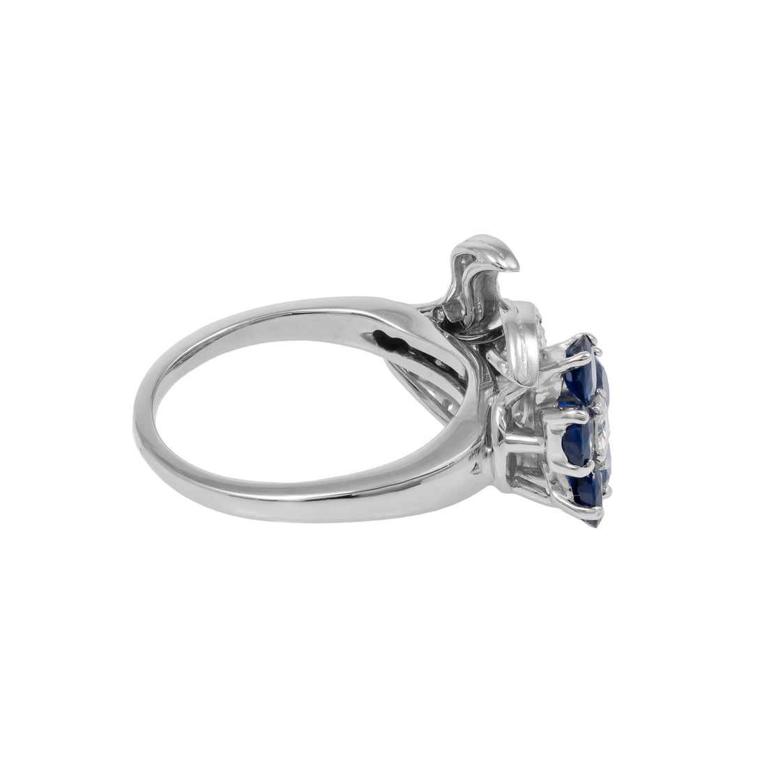 1.23 Carat Sapphire Diamond Platinum Flower Ring – image 4
