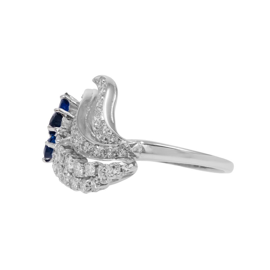 1.23 Carat Sapphire Diamond Platinum Flower Ring – image 5