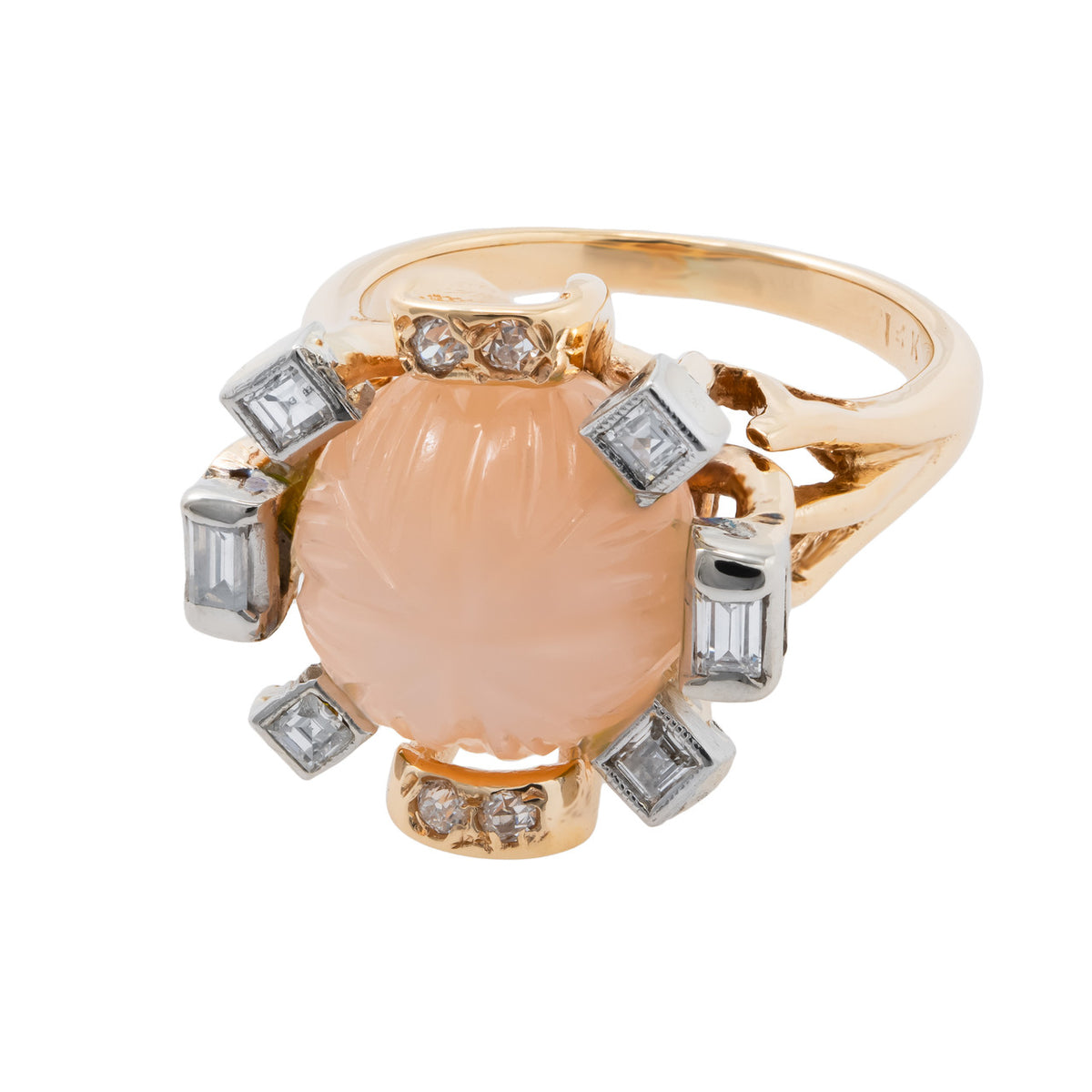 Carved Sunstone Diamond Two Tone Gold Ring – image 2