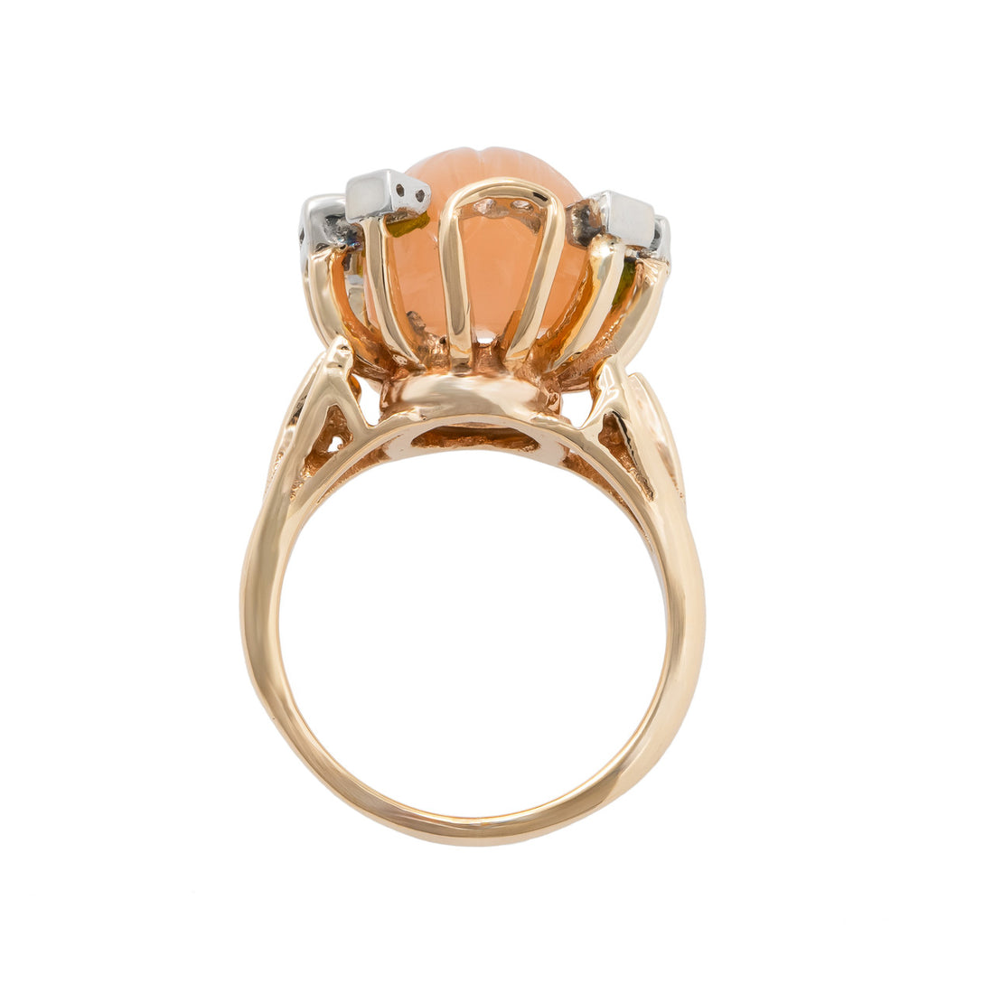 Carved Sunstone Diamond Two Tone Gold Ring – image 5