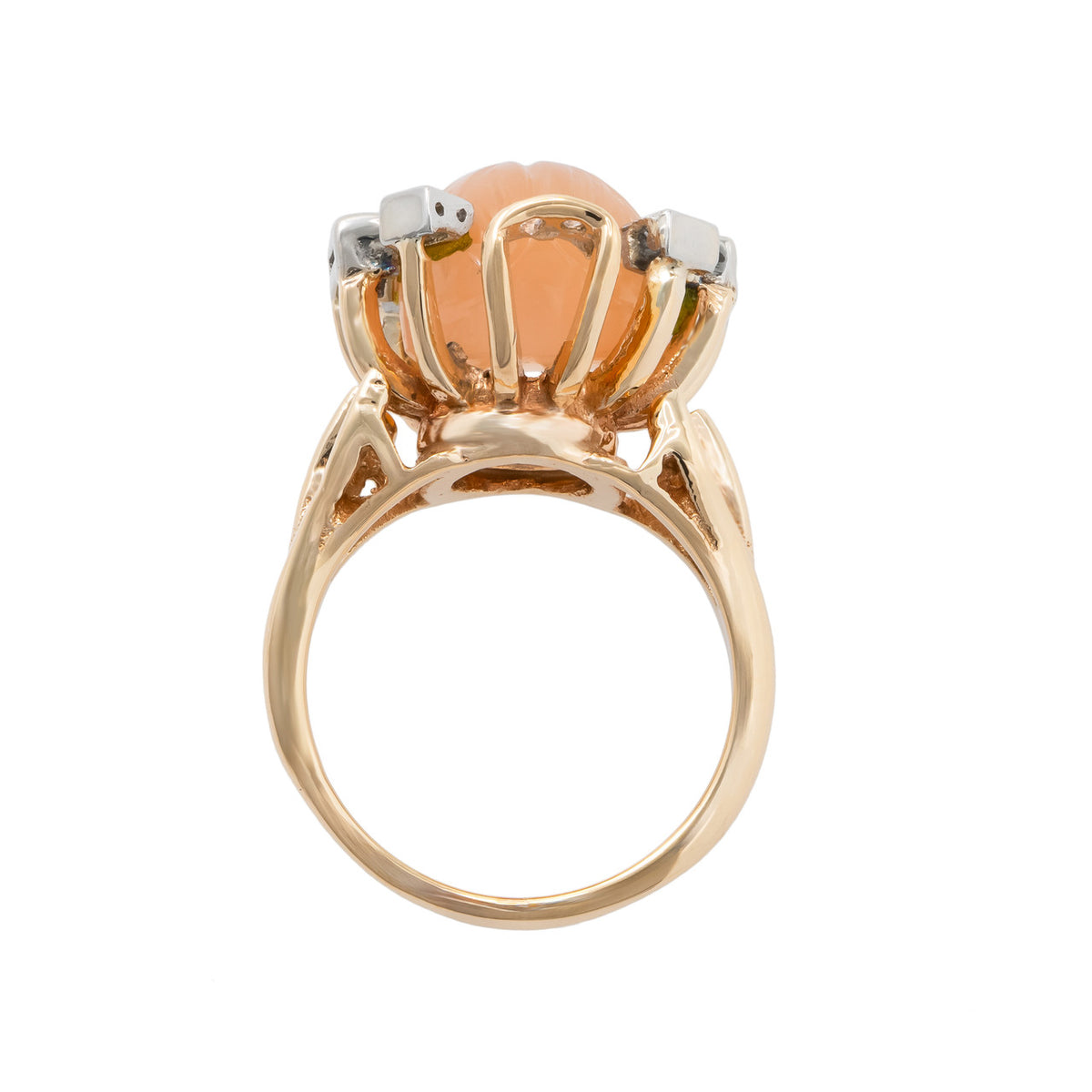 Carved Sunstone Diamond Two Tone Gold Ring – image 5