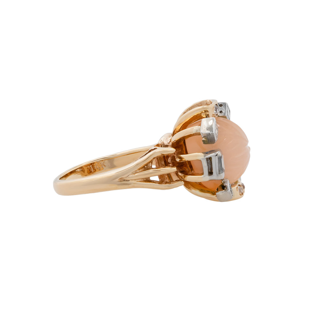 Carved Sunstone Diamond Two Tone Gold Ring – image 3