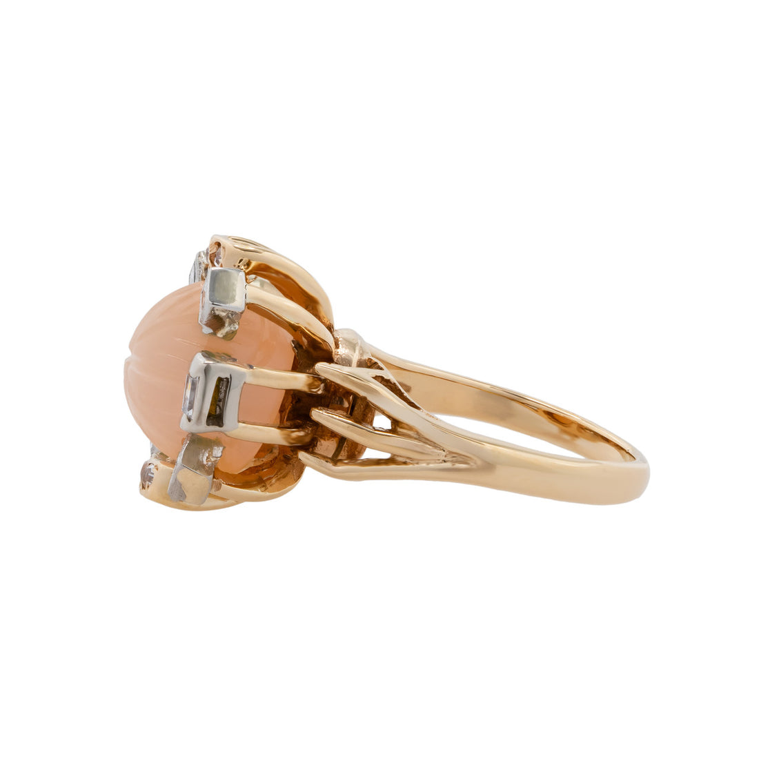 Carved Sunstone Diamond Two Tone Gold Ring – image 4