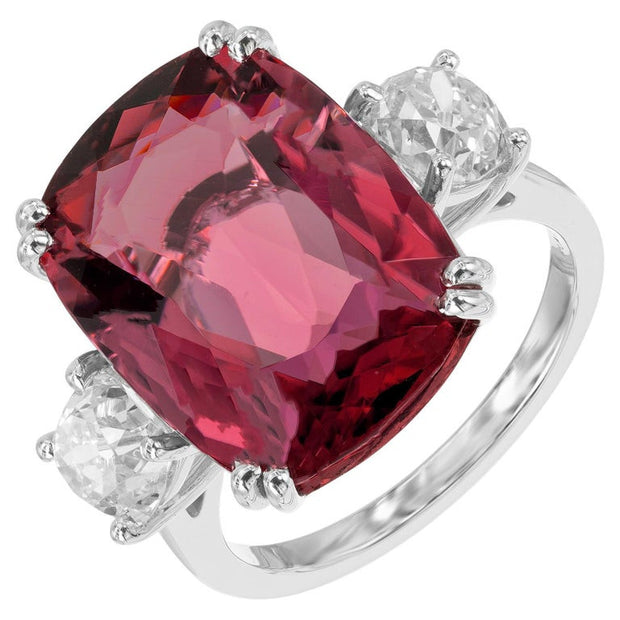 Peter Suchy 10.81 Carat Cushion Tourmaline Diamond Engagememt Platinum Ring