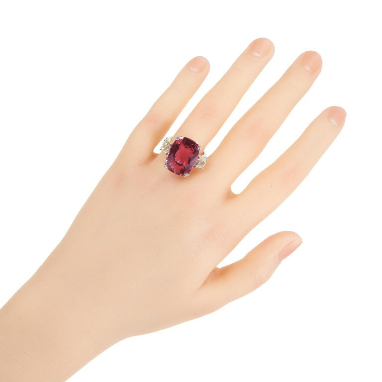 Peter Suchy 10.81 Carat Cushion Tourmaline Diamond Engagememt Platinum Ring – image 7