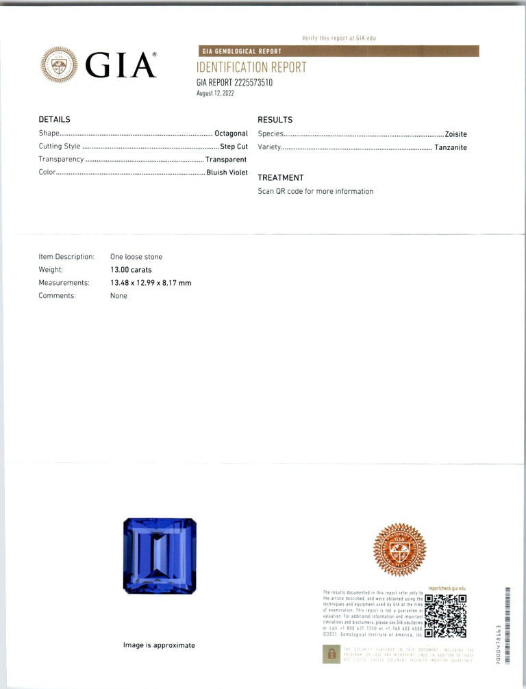 Peter Suchy GIA Certified 13.00 Carat Octagonal Tanzanite Diamond Platinum Ring – image 3