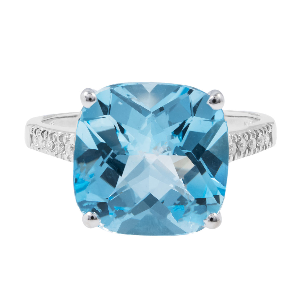 6.00 Carat Blue Topaz Diamond White Gold Ring
