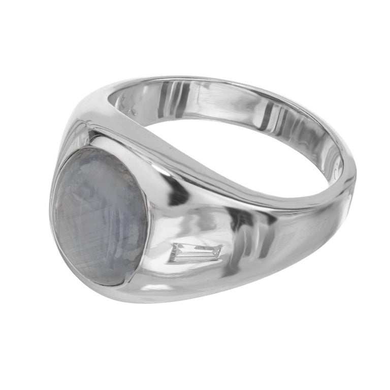 GIA Certified 6.00 Carat Oval Cabochon Star Sapphire Diamond White Gold Ring – image 2