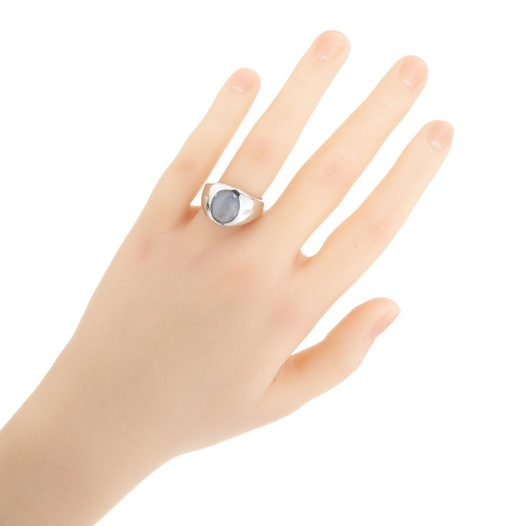 GIA Certified 6.00 Carat Oval Cabochon Star Sapphire Diamond White Gold Ring – image 8