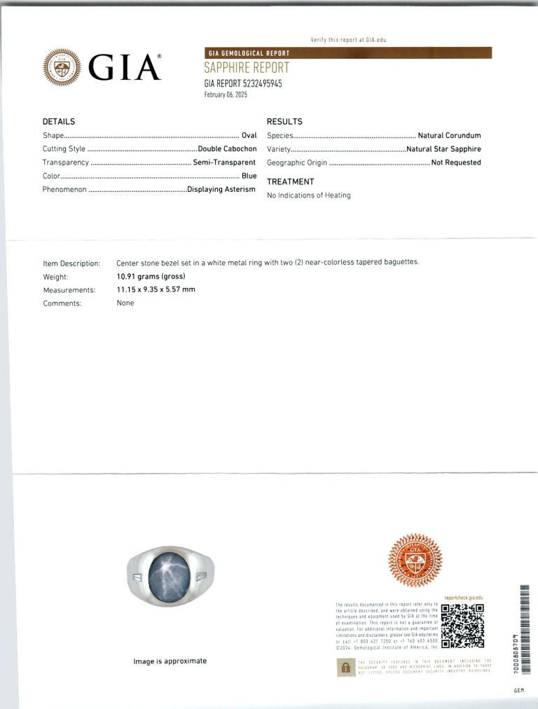 GIA Certified 6.00 Carat Oval Cabochon Star Sapphire Diamond White Gold Ring – image 3