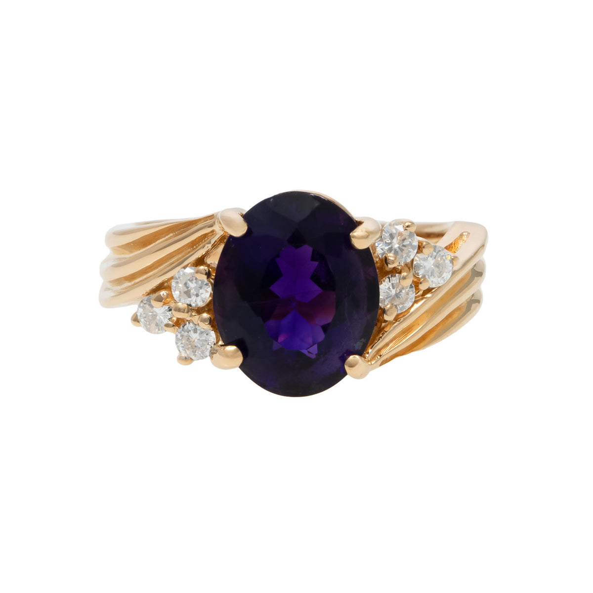 2.00 Carat Amethyst Diamond 14k Yellow Gold Ring