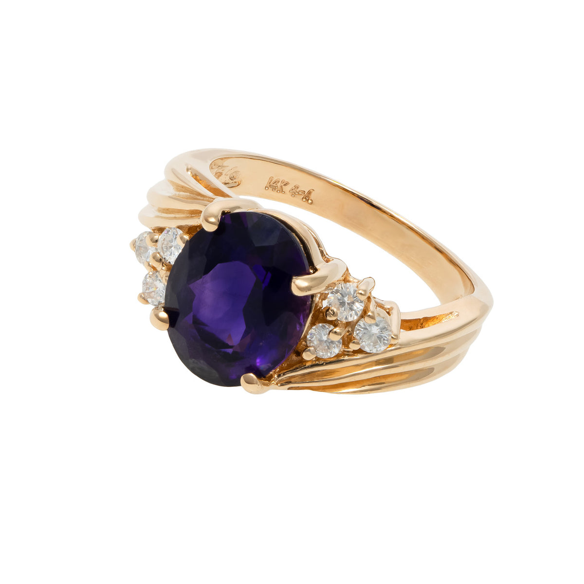 2.00 Carat Amethyst Diamond 14k Yellow Gold Ring – image 2