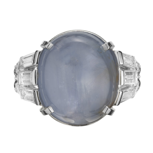 GIA Certified 23.19 Carat Oval Star Sapphire Diamond Platinum Ring