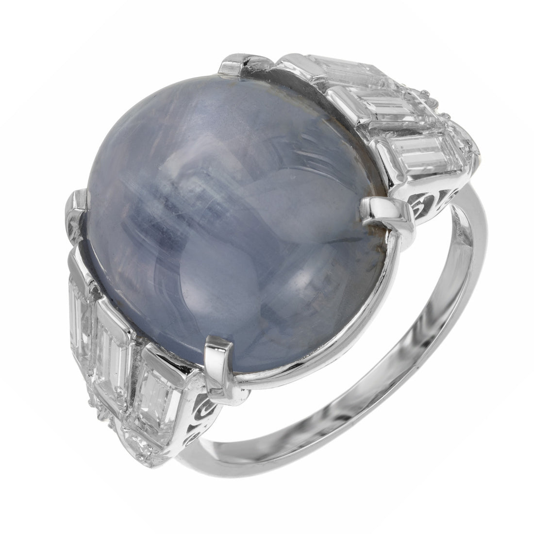 GIA Certified 23.19 Carat Oval Star Sapphire Diamond Platinum Ring – image 2