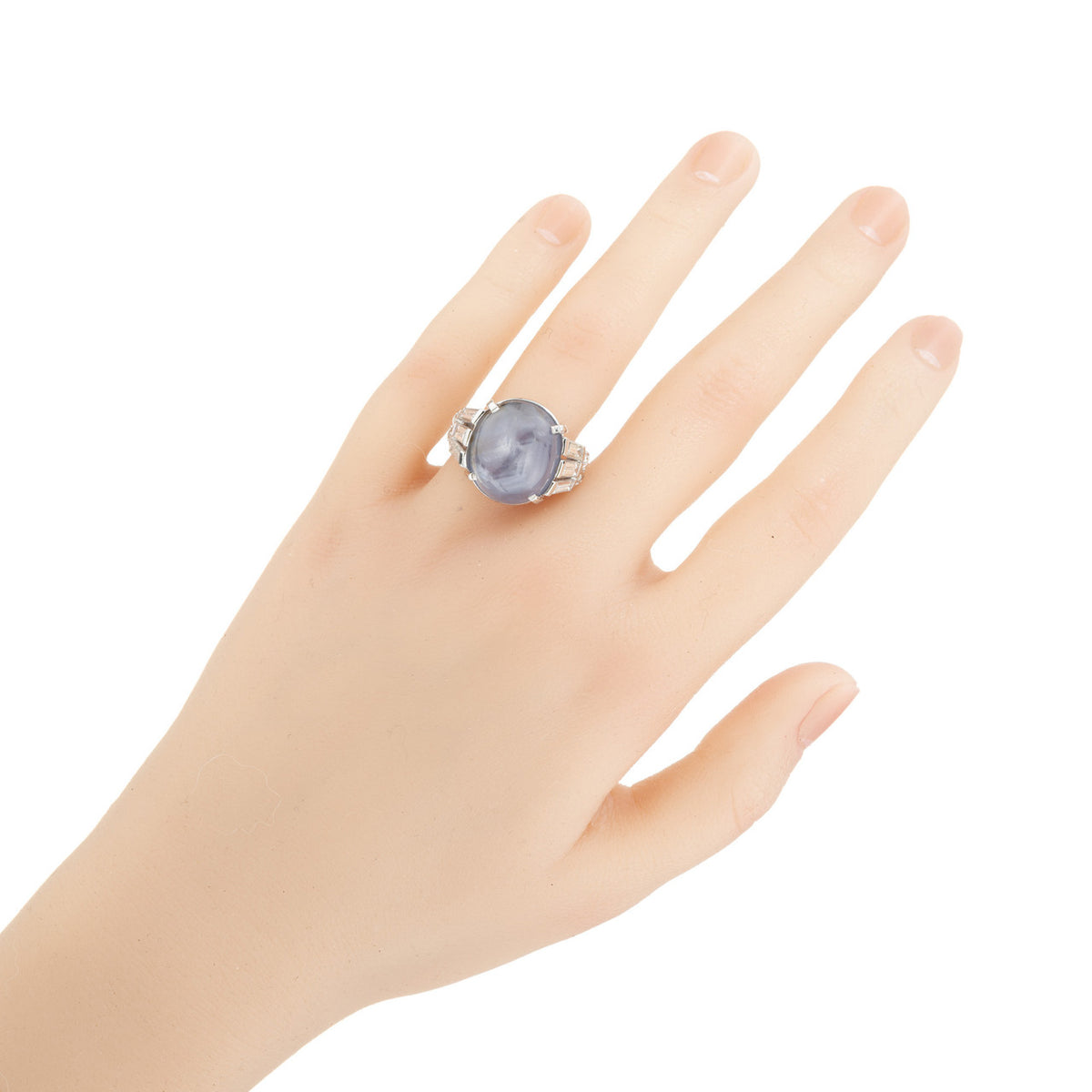 GIA Certified 23.19 Carat Oval Star Sapphire Diamond Platinum Ring – image 9