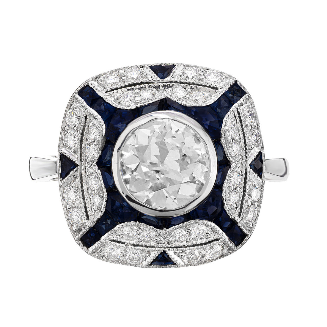 EGL Certified 1.10 Carat Diamond Sapphire Art Deco Platinum Engagement Ring – image 4
