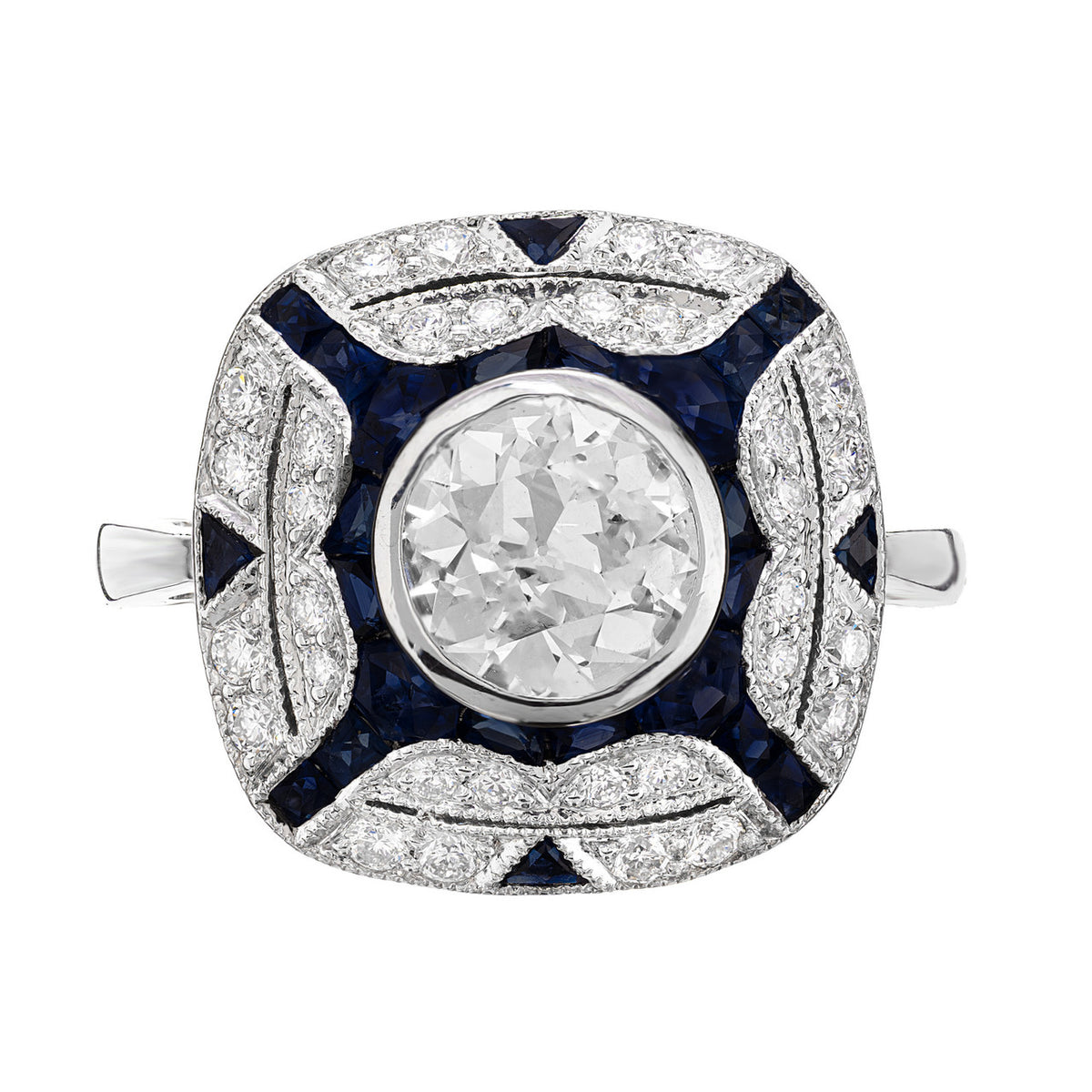 EGL Certified 1.10 Carat Diamond Sapphire Art Deco Platinum Engagement Ring – image 4