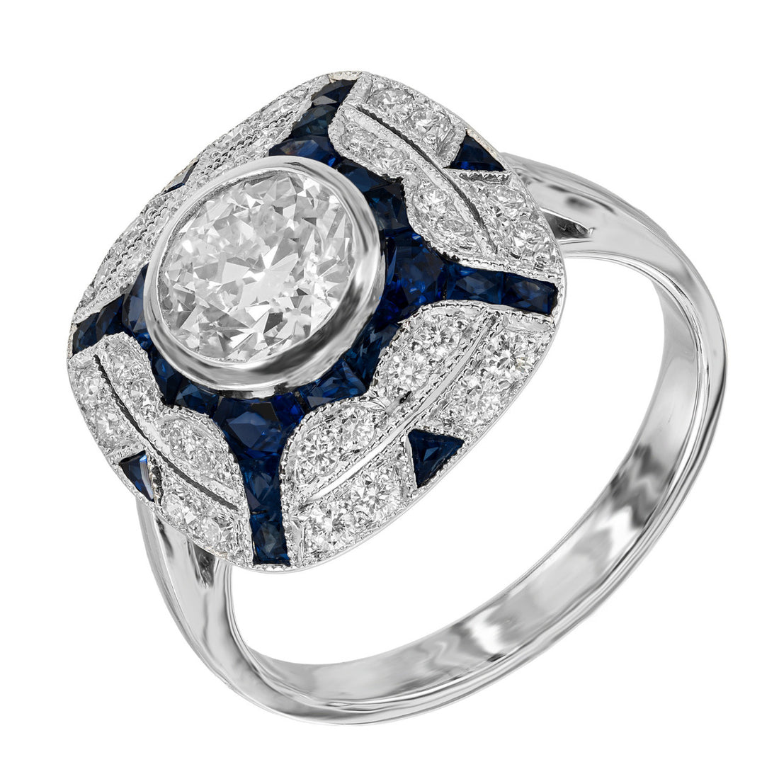 EGL Certified 1.10 Carat Diamond Sapphire Art Deco Platinum Engagement Ring – image 5