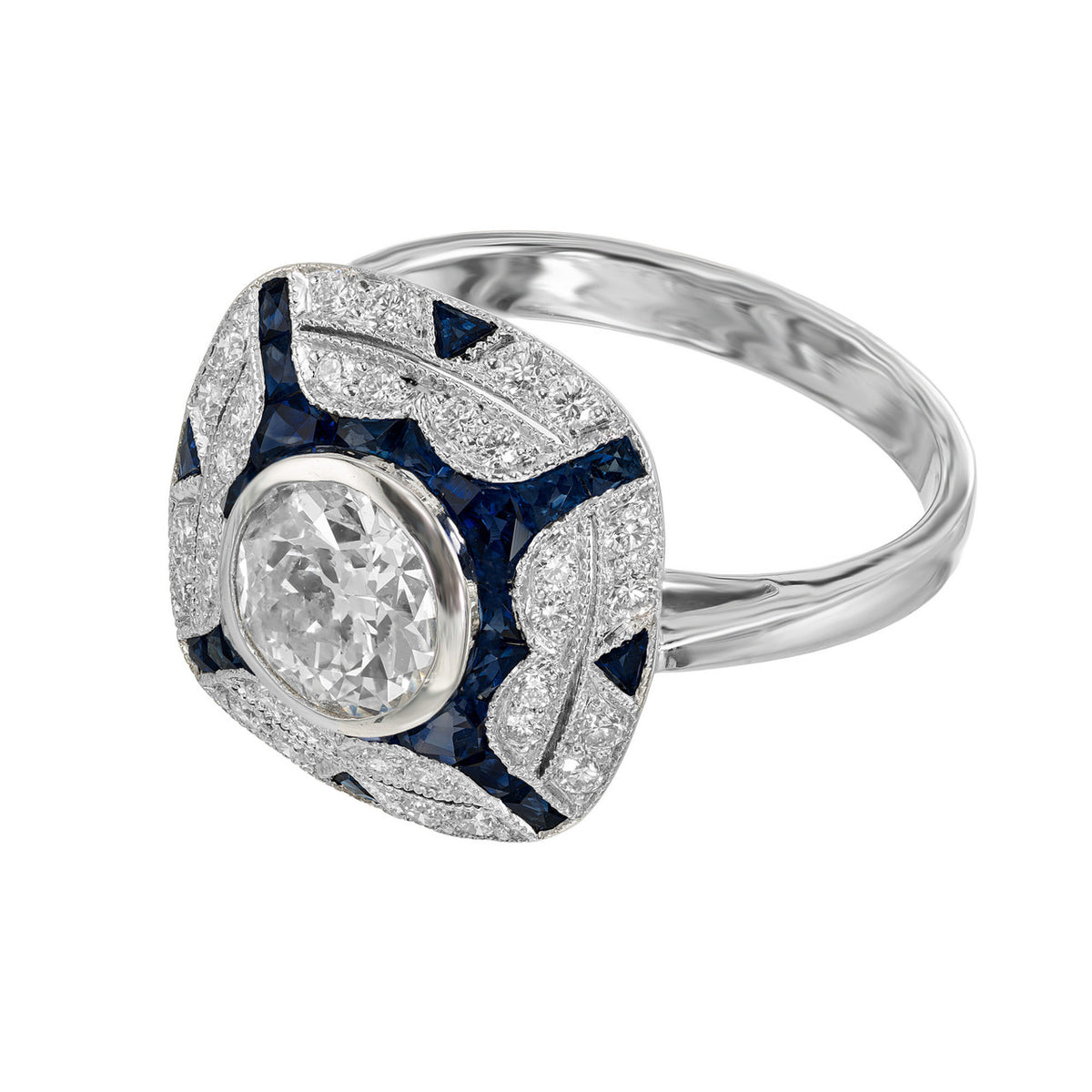 EGL Certified 1.10 Carat Diamond Sapphire Art Deco Platinum Engagement Ring