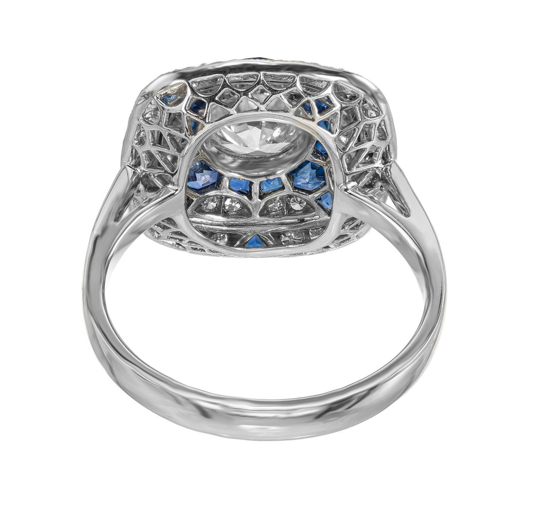 EGL Certified 1.10 Carat Diamond Sapphire Art Deco Platinum Engagement Ring – image 3