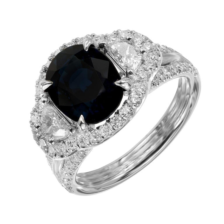 Peter Suchy GIA Certified 3.50 Carat Sapphire Diamond Platinum Halo Ring – image 2